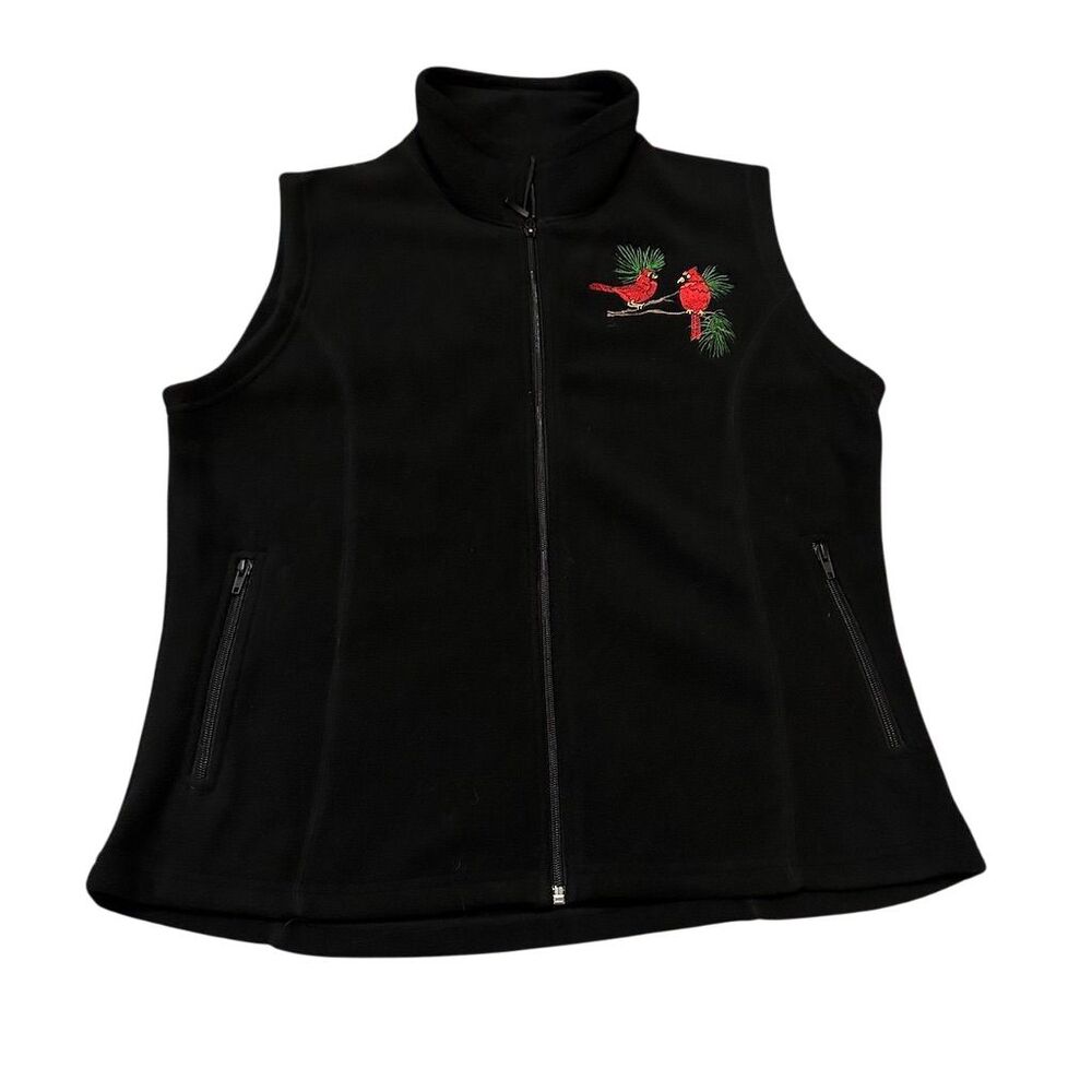 Tri-Mountain Women's Black Embroidered Fleece Vest Size M Casual